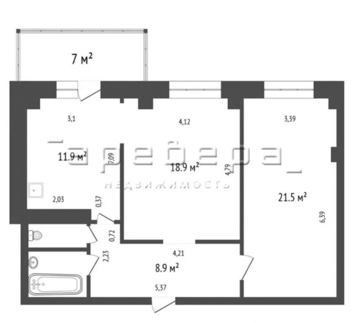 2-комн квартира Алексеева, 9