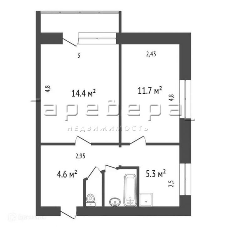 2-комн квартира Академика Курчатова, 11