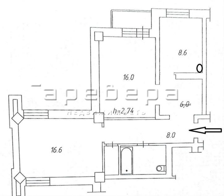 2-комн квартира Батурина, 30/4