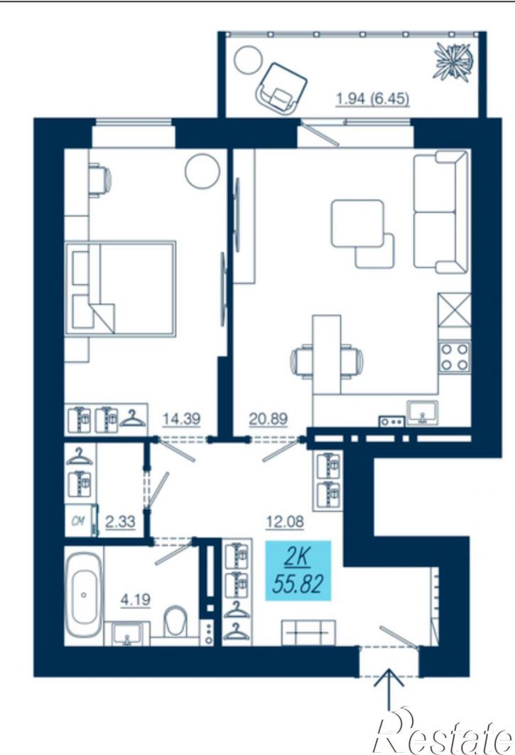 2-комн квартира Аэровокзальная , 19е