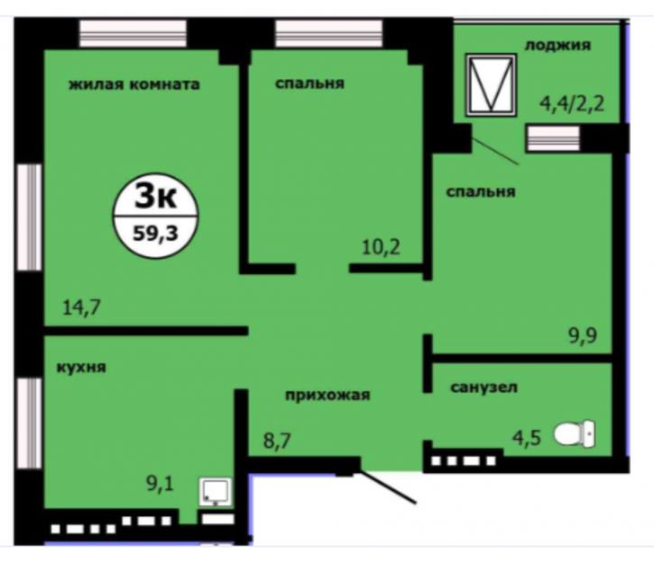 3-комн квартира Лесников ул., 55