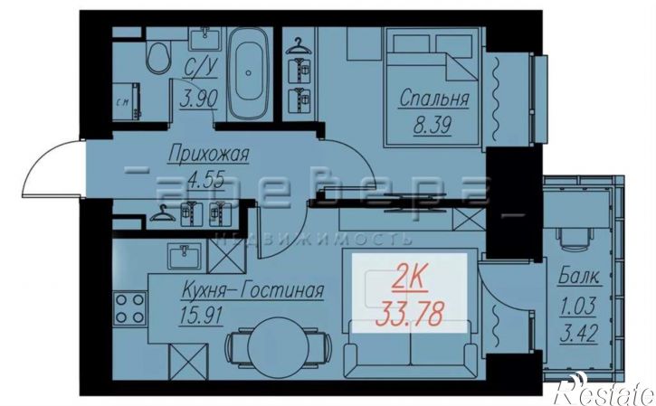 2-комн квартира в новом доме Семафорная улица 2к1