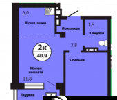 1-комн, 40.9кв м, этаж 1/19 Лесников ул., 59