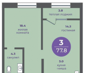 2-комн, 78.1кв м, этаж 12/24 Апрельская ул., 9