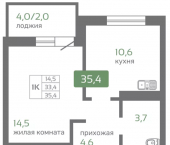 1-комн, 33.3кв м, этаж 15/19 Норильская ул., 64