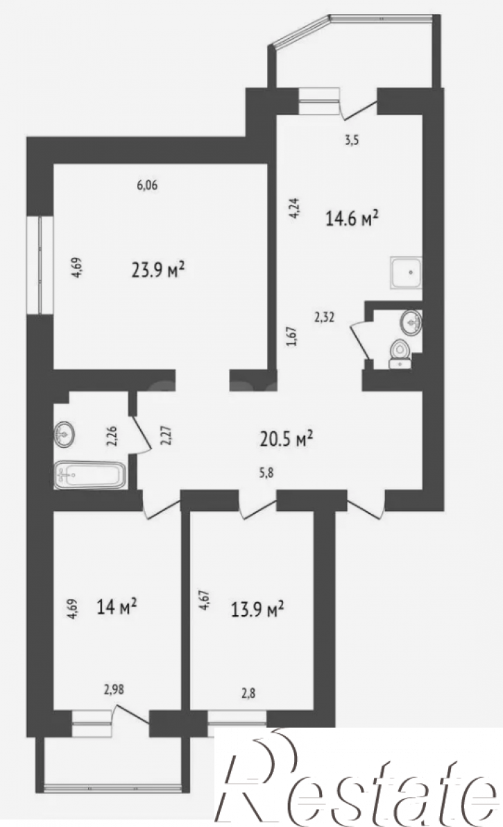 3-комн квартира Толстого, 21