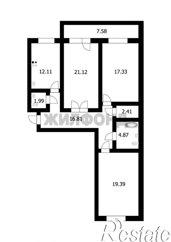 3-комн квартира Копылова улица, д.19